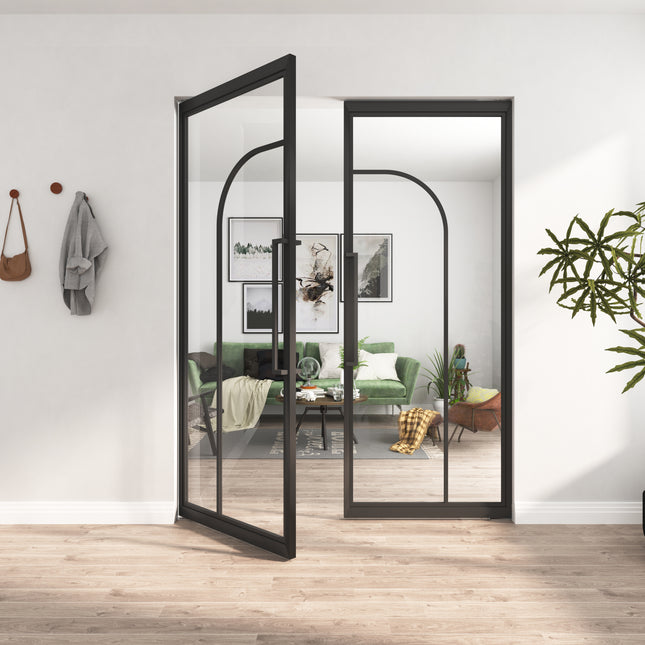 Dubbele Stalen Asia Taatsdeuren –  231,5 × 199,2 - MAT ZWART