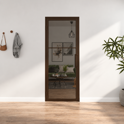 Stalen binnendeur 3‑vlaks – Helder glas + kozijn – BRUIN