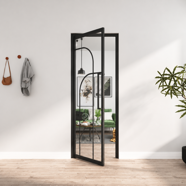 Stalen binnendeur Dubbelboog - Helder glas + Kozijn – MAT ZWART