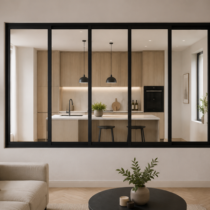 Glazen wand met schuifdeuren - OP MAAT
