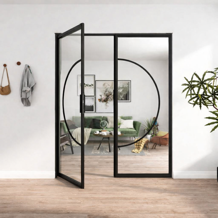 Dubbele Stalen Halve Cirkel Taatsdeuren –  231,5 × 199,2 - MAT ZWART