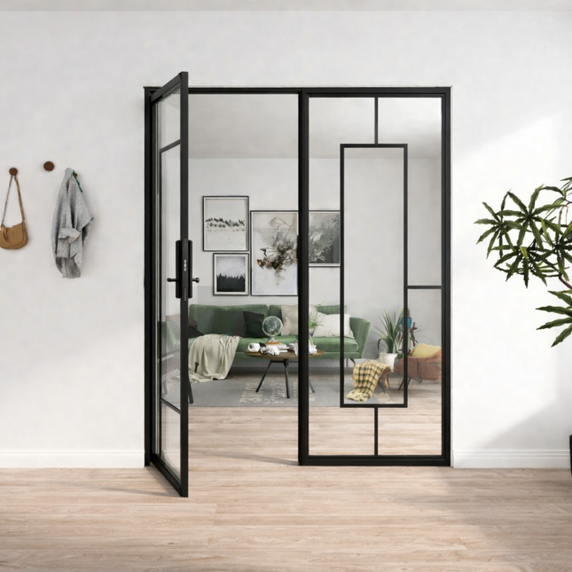 Dubbele Stalen Japandi Taatsdeuren –  231,5 × 199,2 - MAT ZWART