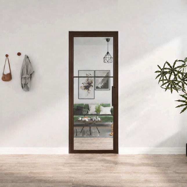 Stalen binnendeur 3‑vlaks – Helder glas + kozijn – BRUIN