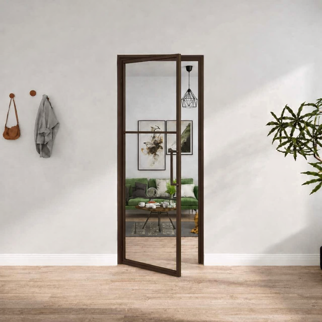 Stalen binnendeur 3‑vlaks – Helder glas + kozijn – BRUIN