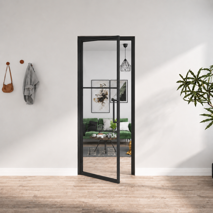 Stalen binnendeur 3‑vlaks – Helder glas + kozijn – MAT ZWART