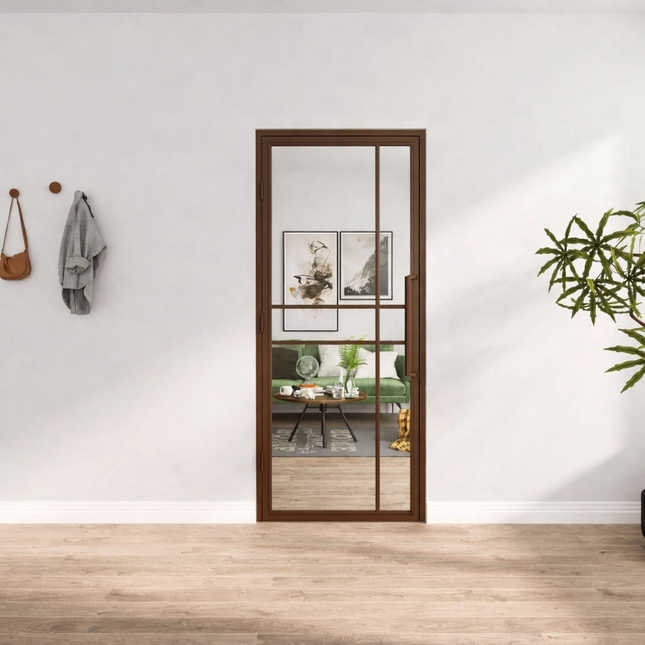 Stalen binnendeur Premium – Helder glas + kozijn – BRUIN
