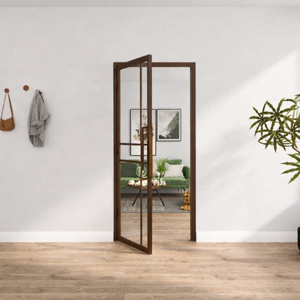 Stalen binnendeur Premium – Helder glas + kozijn – BRUIN
