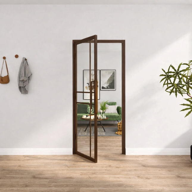 Stalen binnendeur Premium – Helder glas + kozijn – BRUIN