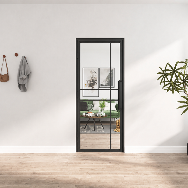 Stalen binnendeur Premium – Helder glas + kozijn – MAT ZWART