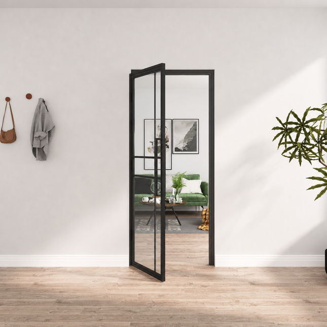 Stalen binnendeur Premium – Helder glas + kozijn – MAT ZWART