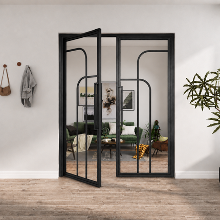 Dubbele Stalen Organische Taatsdeuren – 231,5 × 199,2 - MAT ZWART