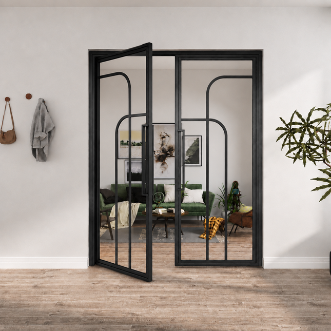 Dubbele Stalen Organische Taatsdeuren – 231,5 × 199,2 - MAT ZWART