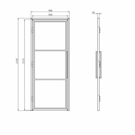 Stalen binnendeur 3‑vlaks – Helder glas + kozijn – BRUIN