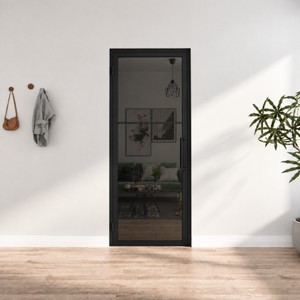 Stalen binnendeur 3‑vlaks – Helder glas + kozijn – MAT ZWART