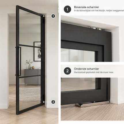 Dubbele Stalen Japandi Taatsdeuren –  231,5 × 199,2 - MAT ZWART